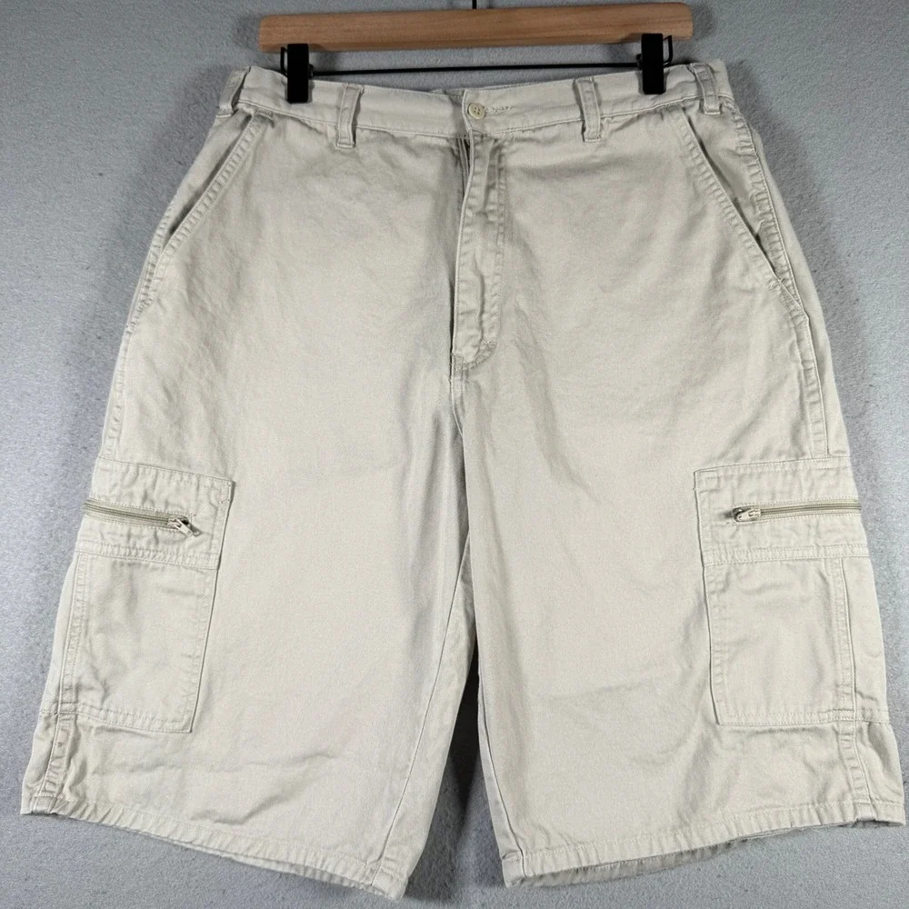 Vintage Dickies Mens 32 Khaki Cotton Cargo Shorts Utility Workwear Relaxed‎ Fit